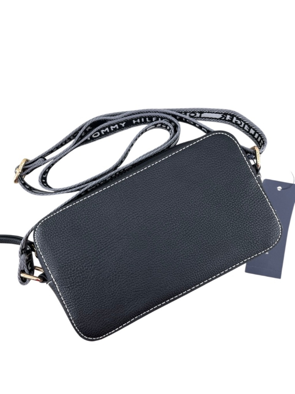 Tommy Hilfiger Black Pebbled Crossbody Camera Bag Purse - Picture 2 of 8